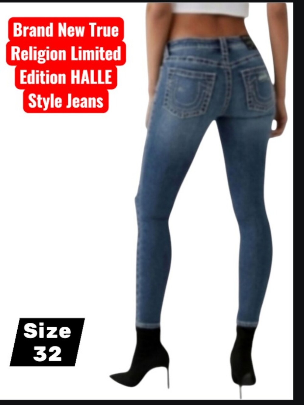🆕🏷️NWT TRUE RELIGION Big T Distressed HALLE STYLE Jeans 👖🆕